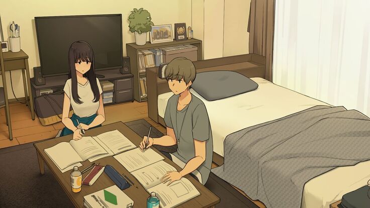 Senpai no Ie de Shiken Benkyou Oshiete moratte node Yuugata ni Kaeru Yotei datta Joshidaisei no Ichinichi | A University Girl Spending a Day Studying at Her Senior’s House After Deciding She’d Go Home in the Evening