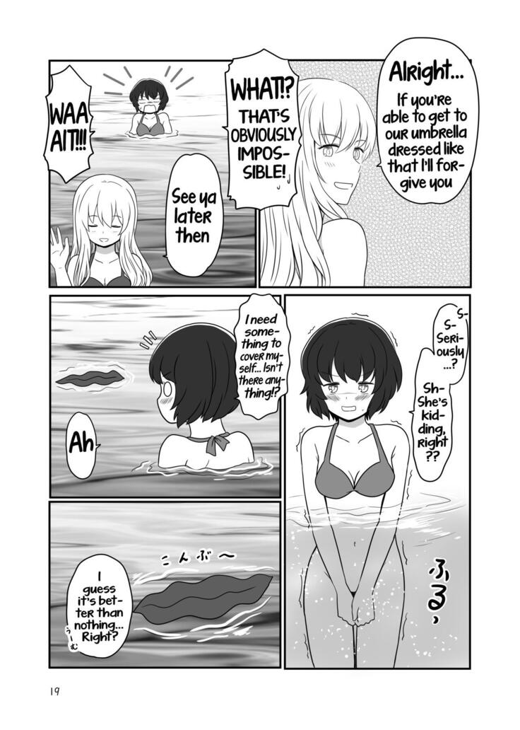 A yuri couple does exhibitionism at the beach