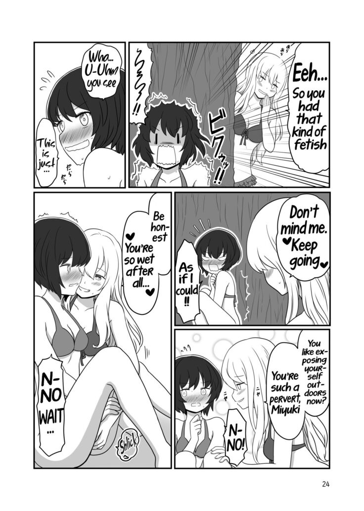 A yuri couple does exhibitionism at the beach