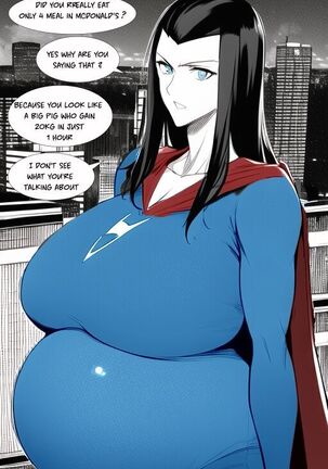 Expanding Heroine:Confronting the Virus Villain, Page 1 to 12, ,, Weight gain anime girl, bbw, ssbbw, stuffing belly, SuperHero who gain a lot of weights because of a food addiction.