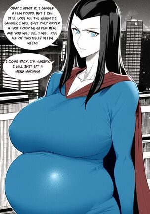 Expanding Heroine:Confronting the Virus Villain, Page 1 to 12, ,, Weight gain anime girl, bbw, ssbbw, stuffing belly, SuperHero who gain a lot of weights because of a food addiction.