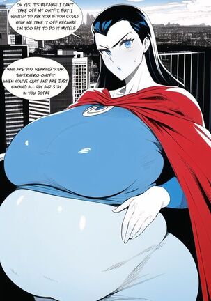 Expanding Heroine:Confronting the Virus Villain, Page 1 to 12, ,, Weight gain anime girl, bbw, ssbbw, stuffing belly, SuperHero who gain a lot of weights because of a food addiction. - Page 13