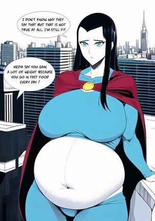 Expanding Heroine:Confronting the Virus Villain, Page 1 to 12, ,, Weight gain anime girl, bbw, ssbbw, stuffing belly, SuperHero who gain a lot of weights because of a food addiction. - Page 10