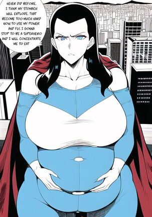 Expanding Heroine:Confronting the Virus Villain, Page 1 to 12, ,, Weight gain anime girl, bbw, ssbbw, stuffing belly, SuperHero who gain a lot of weights because of a food addiction.