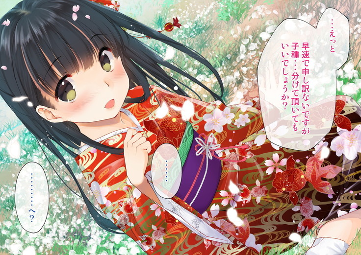 桜舞い散る樹の下で和服少女と種付けセックス