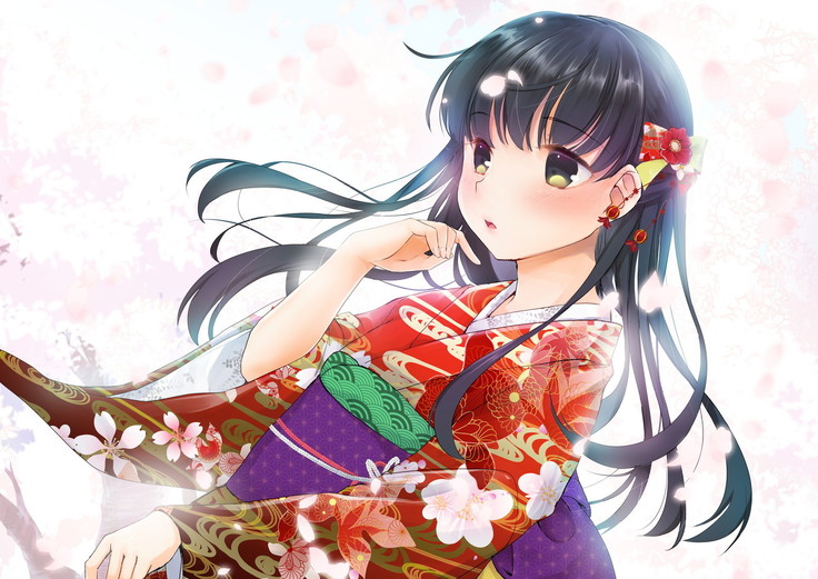 桜舞い散る樹の下で和服少女と種付けセックス