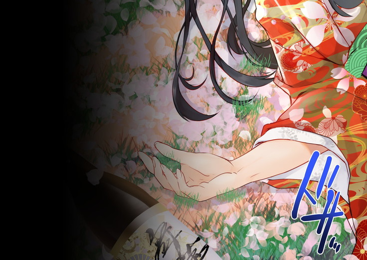桜舞い散る樹の下で和服少女と種付けセックス