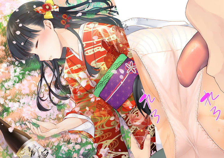 桜舞い散る樹の下で和服少女と種付けセックス