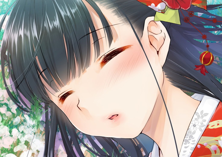 桜舞い散る樹の下で和服少女と種付けセックス