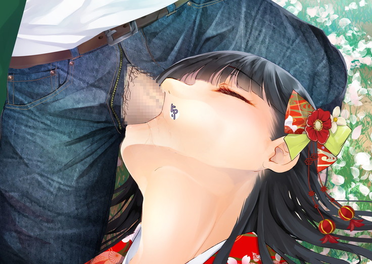 桜舞い散る樹の下で和服少女と種付けセックス