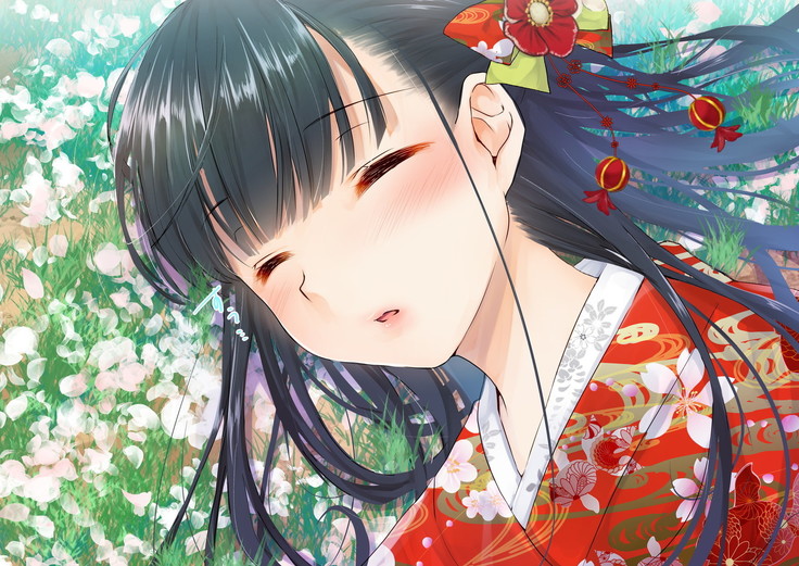 桜舞い散る樹の下で和服少女と種付けセックス