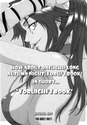 (SC33) [BANANAJAM (Hanzaki Jirou)] Aki no Yonaga ni Ohitotsu Ikaga? Na, Hon! Ryakushite... "Yoruichi Hon" | How About One(ICHI) Long Autumn NightYORU)'s Book! In Short... "Yoruichi's Book" (Bleach) [English] [EHCOVE] Page #1